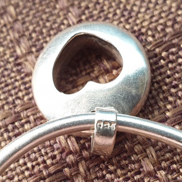 Stunning Vintage Solid 925 Sterling Silver Big Heart Charm Cuff Bangle Bracelet - Picture 4 of 14